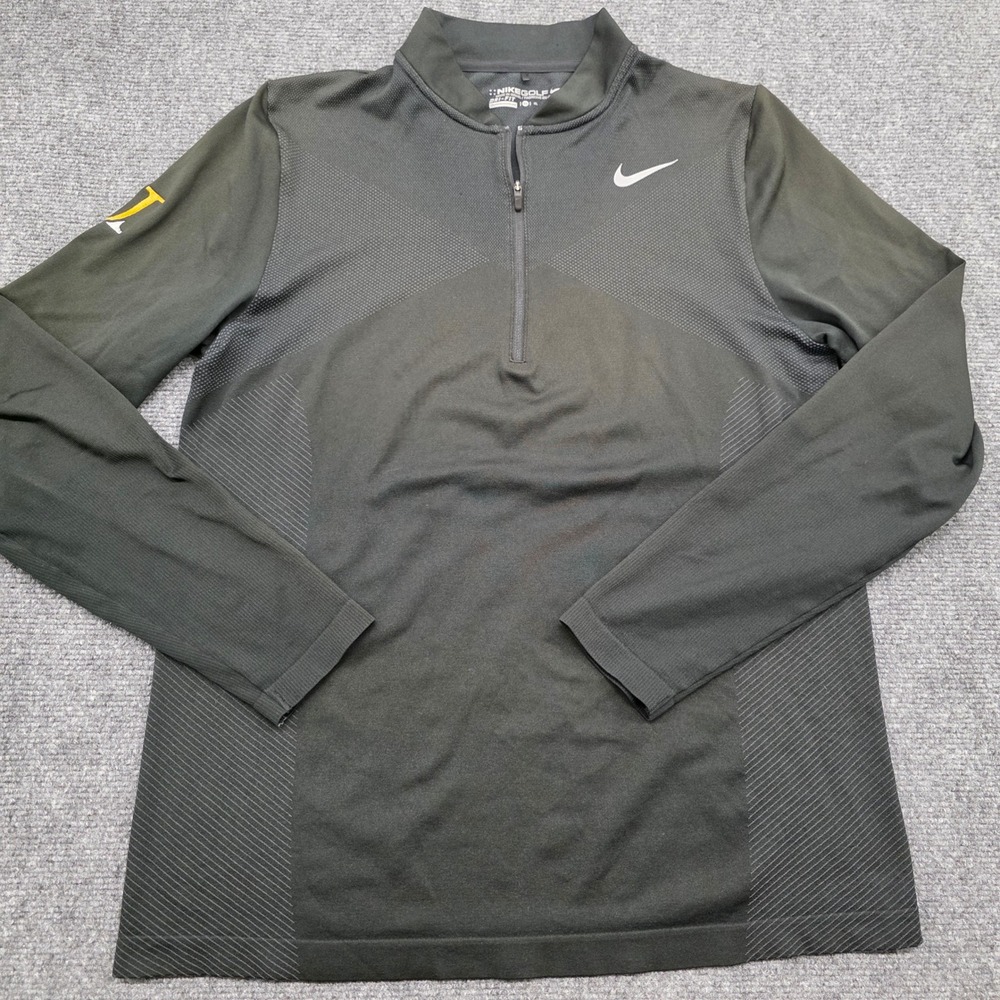 Nike Golf Dri-Fit Mens XL 1/4 Zip Blade Collar Pullover Black with Logo
